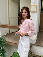 薄手麻素材の女性用長袖日焼け防止シャツ【ピンク・ゆったりシルエット・通勤用】