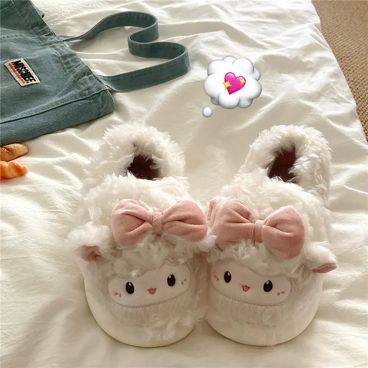 かわいいウール調スリッパ【冬用・厚底・保温・ふわふわ】