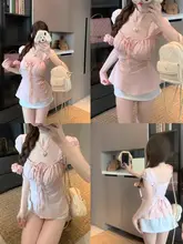 夏用 フリルデザインのピンク方領シャツ【ウエストマーク・女性用・スタイリッシュ】（セットアップ対応）