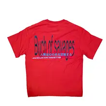 秋用ボックスシルエットのデジタルプリント半袖Tシャツ【フィット・レッド】