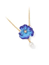 ブルーポピー花デザインのネックレス【シンプルで洗練されたロココチェーン】