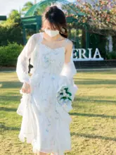 リゾートスタイルの柔らかいキャミソールドレス【ロング丈・UVカットカーディガン付き】