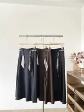 ベルベット調のハイウエストロングスカート【コーヒー色・体型カバー・トレンドデザイン】（セットアップ対応）