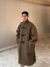 アメリカンビンテージ風 クラシックカッターのウールコート【冬用・ロング・フリース素材・ゆったりシルエット】