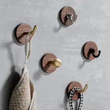 無穴あけの強力粘着フック【黒胡桃木製・真鍮デザイン・玄関・衣類掛け用】