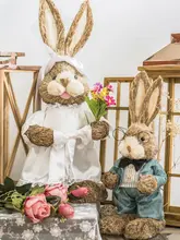 天然素材の草編みウエディングウサギ【結婚式装飾用・新婚礼品】