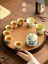 大きな円形のレトロ編み茶盤【竹製・手作り・高級感あり】