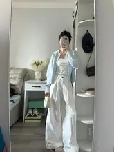 高腰の白色ワイドパンツ【極上の柔らかさ・フィット・ストレートデザイン】（セットアップ対応）