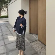 misslady 高腰フラワープリントニットスカート【Aライン・膝下丈・エレガントデザイン】