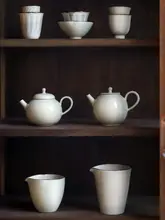 九土手手作り 粉引茶器【陶製・功夫茶具・家用・茶壺・品茗杯】