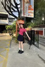 ショートスリーブTシャツ 女性 夏 ラウンドネック スリム 小柄 単色 トップス