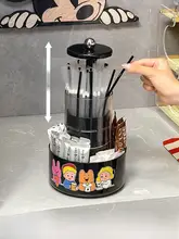 可愛いコーヒー角卓上プレス式昇降ストロー収納ボックス【ホコリ防止・デスク用】