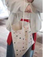 薄手リネン刺繍ドットデザインのトートバッグ【ファッション・女性用・大容量】
