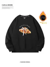 黒のクルーネック厚手スウェットシャツ【長袖・コットン・秋冬用・ゆったり・フードなし】