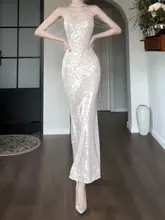 Good Job 輝くシルバーのスリムフィッシュテールドレス【マーメイドスタイル・ロング・パーティー用】