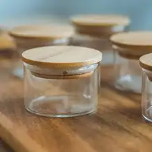 ミニ茶葉缶 旅行 家庭用 ガラス 竹製のふた