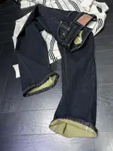 体型をカバーするブルージーンズ【加绒・ストレート・スリムフィット・ウエスト高デザイン】（セットアップ対応）