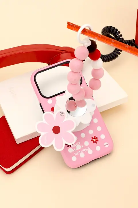 スマホリング 鏡付き マグネット式 木目調 花柄 キュート 「OuliOuli」