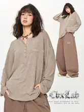 シンプルデザインのヒップホップスタイル長袖ヘンリーシャツ【ストリートファッション】
