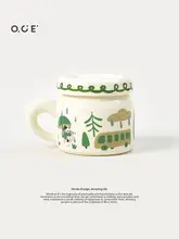 かわいい猫デザインのフタ付きマグカップ【陶器製・オフィス用・カフェスタイル】