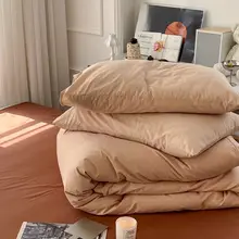 高級感のある全棉水洗コットン四点セット【シンプルデザイン・無地ベッドシーツ・ボックスシーツ付き】