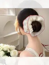 フランス風レースデザインのダブルレイヤーヘアゴム【大きな花・上品なバンズ用・ヘアアクセサリー】