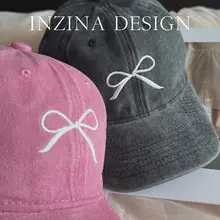 INZINA デニムリボン付きキャップ【女性用・ブラック・グレー・ピンク・日除け】