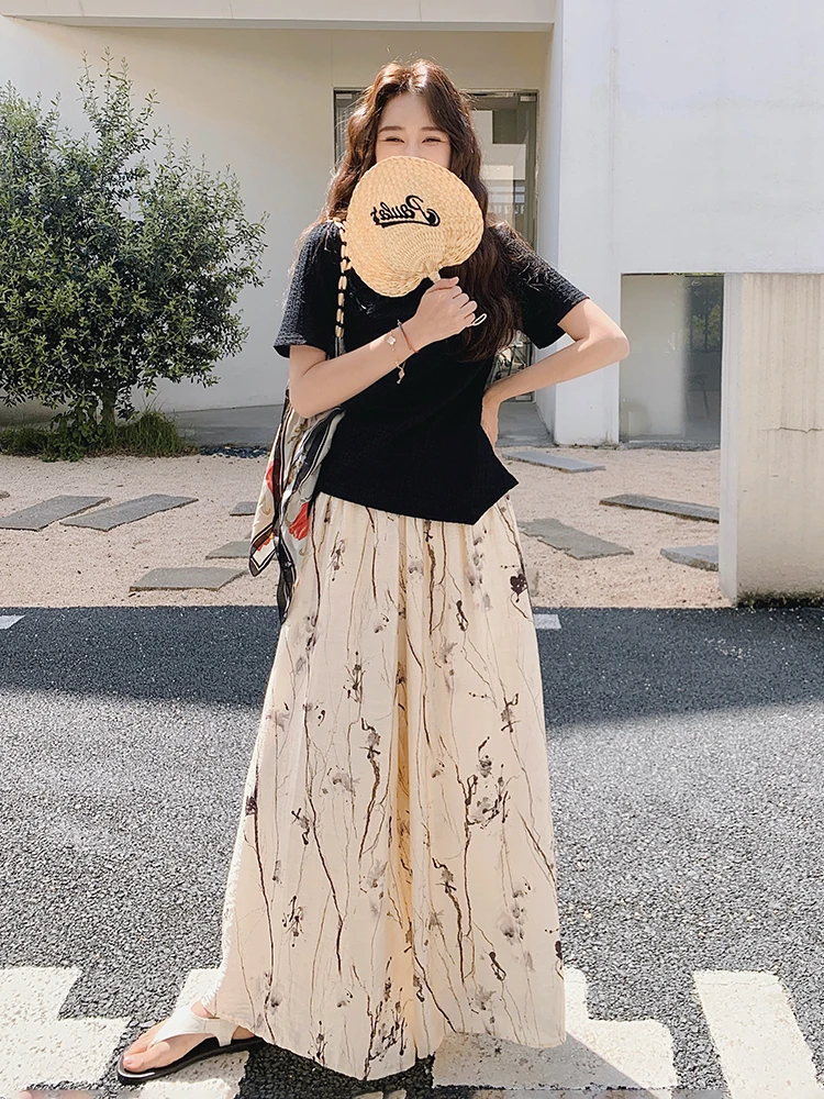 夏用新中式水墨印花两件套：ライブハウスに着るカジュアルファッションの選択肢
