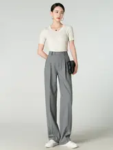 上品なグレーのストレートパンツ【春用・ウール混・女性用・オフィススタイル】