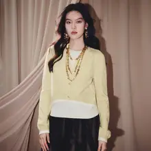 重ね着風Vネックニットトップス【長袖・冬用・極上の柔らかさ】（セットアップ対応）