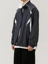 春秋用 シンプルカラーブロックデザインのメンズアウター【立ち襟・ゆったり・カジュアル】