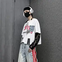 トレンド短丈クロップド長袖Tシャツ【女性用・ヒップホップスタイル・おしゃれ】