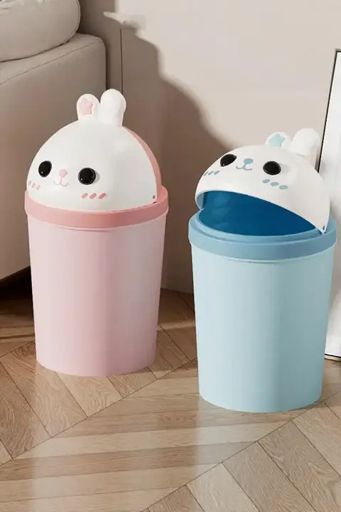 可愛いデザインのふた付きゴミ箱【厚手PP製・家庭用・居室用】