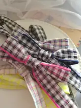 高密度焼き縁バブルチェック筒状リボン付きカチューシャ【ハンドメイドDIY・ペット用リボン】