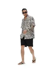 黒白斑点柄のハワイシャツ【古典的キューバ襟・男性用・夏季用】