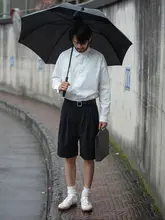 黒灰色 ドレープ ゆったり スーツ ショートパンツ メンズ 日本風 cityboy ワークスタイル 5分 カジュアルパンツ