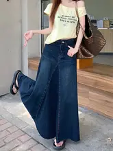 ヴィンテージ風 デニムマーメイドスカート【ハイウエスト・秋用・青】