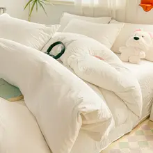 白色ホテル用水洗いコットン4点セット【学生用ベッドシーツ・掛け布団カバー・ピローケース】