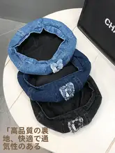 洗い加工のデニムベレー帽【春秋・ヴィンテージ風・刺繍デザイン】