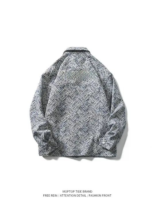 ブルーとホワイトのストライプジャケット【重厚な刺繍・秋向け・トレンドスタイル】