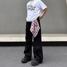 アメリカンレトロデニムパンツ【バギー・カジュアル・男女兼用・ワイドレッグ・取り外し可能なハンカチ付き】（セットアップ対応）