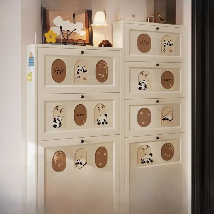 超薄型 スチール製シューズキャビネット【大容量・玄関用・壁掛けフリップドア】