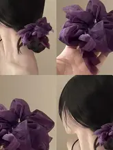 紫色のシフォンリボンヘアゴム【バレエスタイル・大きなリボンデザイン】