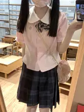 甘美な学院風のブルーシャツ【ドールカラー・ウエストシェイプ・短丈】