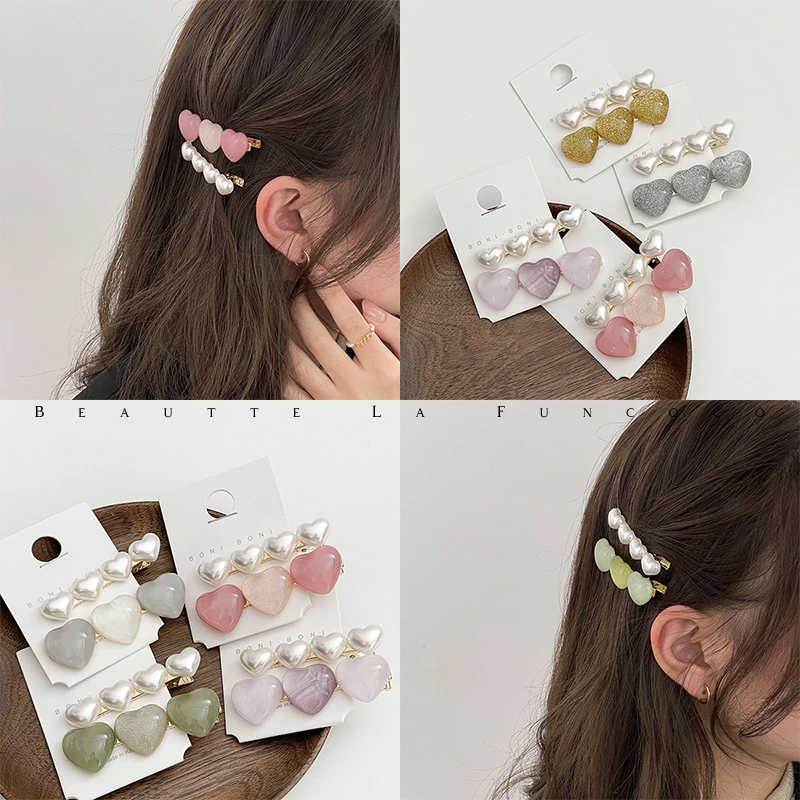 前髪斜め分けに最適なパールハートデザインサイドバングヘアクリップの使い方と特性