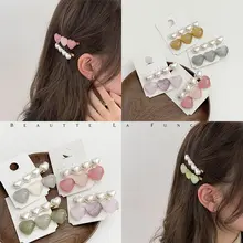 パールハートデザインのサイドバングヘアクリップ【甘い印象・前髪用】