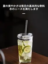 耐熱ガラス製ストロー付きカップ【アイスコーヒー用・蓋付き・夏の飲料に最適】