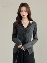 レース長袖Tシャツ【秋用・デザイン性・女性用・インナー重ね着対応】
