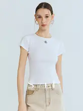 刺繍入りフィットTシャツ【高弾力・ウエストシェイプ・ベーシックデザイン】