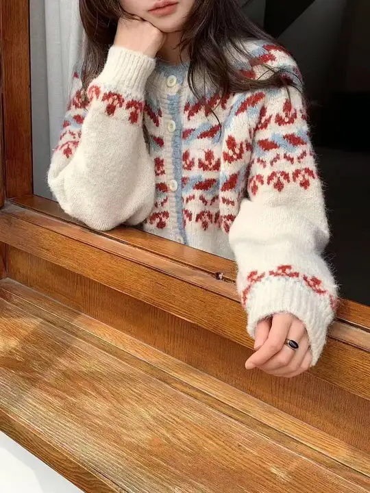 フェアアイル柄のレトロニットカーディガン【秋冬用・女性向け】